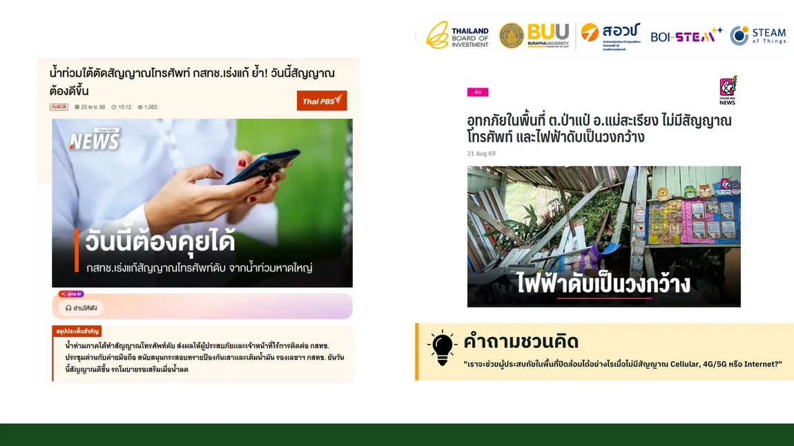 ภาพข่าวจริงกรณีสัญญาณสื่อสารขาดหายจากภัยพิบัติในประเทศไทย