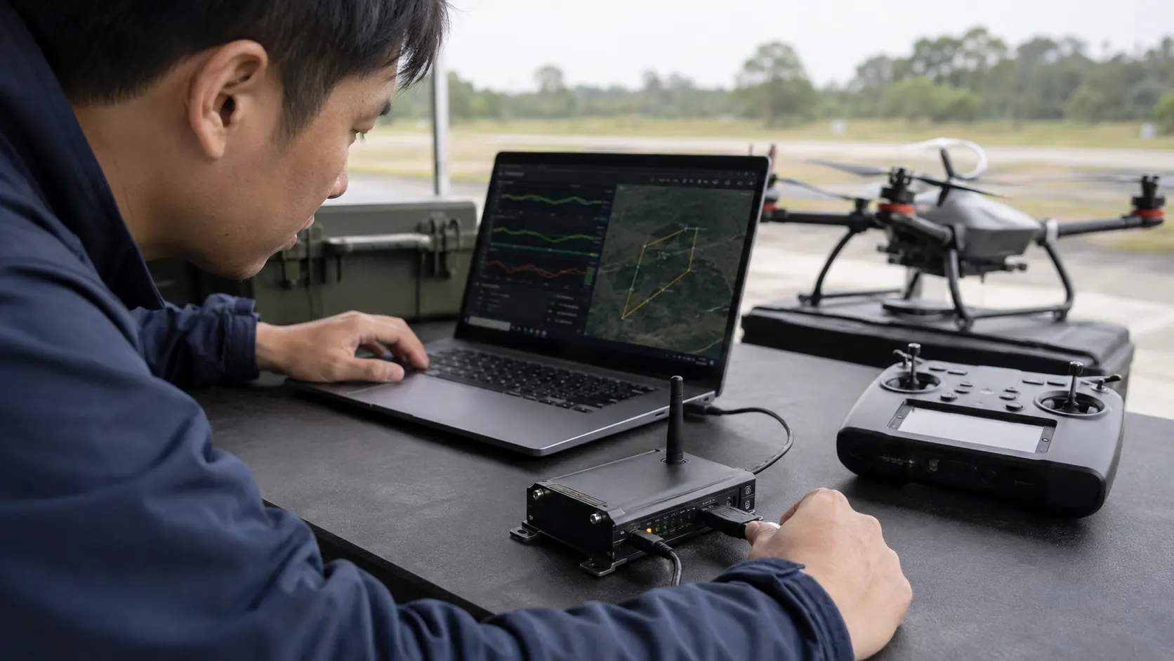 อุปกรณ์ telemetry และสถานีภาคพื้นข้างโดรนทดสอบ